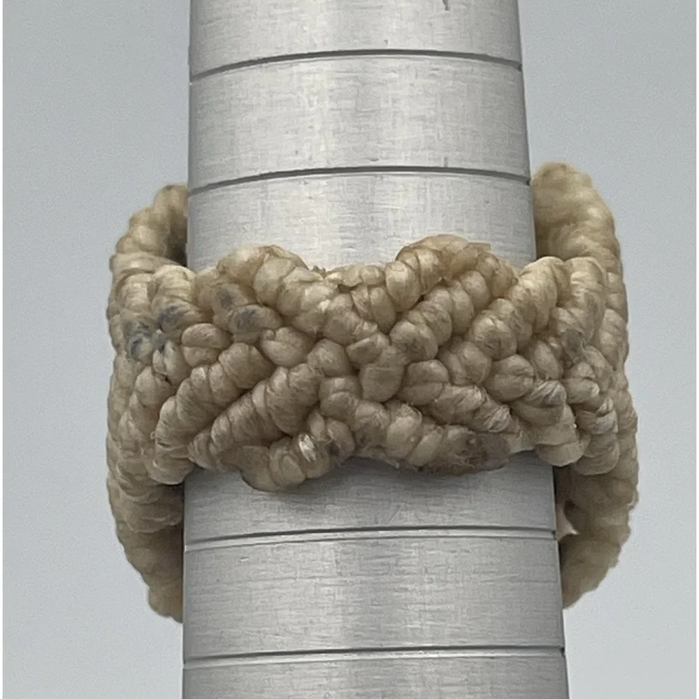 Beige Macrame Ring W/ Natural Orange Stone Handmade Bohemian Boho Beach Size 5